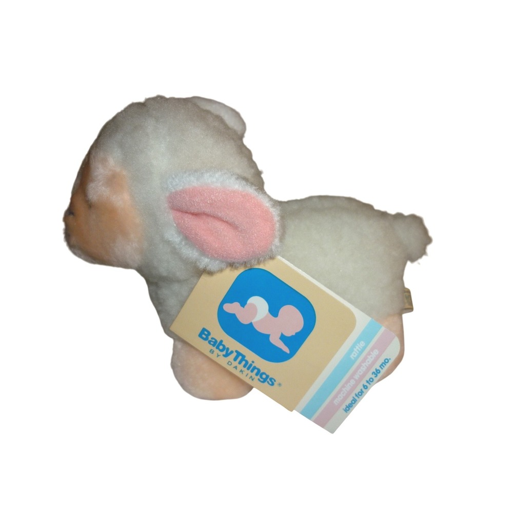 Vintage 1984‎ Baby Things by Dakin Lamb Sheep Plush Rattle White Peach 6" NWT
